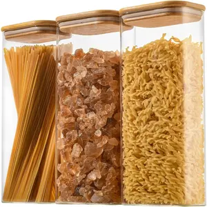 71oz Rectangle Airtight Glass Storage Containers with   (Set of 3), Square  Storage Jar, Pantry Organizers for Sugar, Flour, Spaghetti and Coffee beans (?with Black Lable)