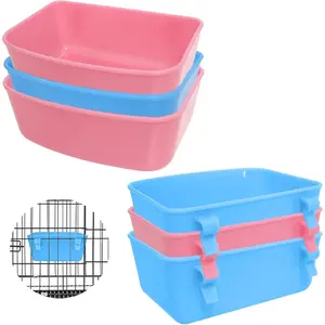6 Pack Hanging Feeder Blue Pink Food and Water Container Bath Water Bowl Universal for Birds Hamsters Mice Rats Rabbit Guinea Pig Small Pets Size S