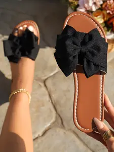 Women's Fashionable Bowknot Design Slide Sandals, Casual Comfortable Flat Sandals for Summer, Lightweight Breathable Shoes for Daily Wear, Girl Footwear