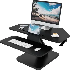 32 inch Corner Standing Desk Converter, Height Adjustable Sit Stand Desk Riser with Keyboard Tray, Black, GSD76