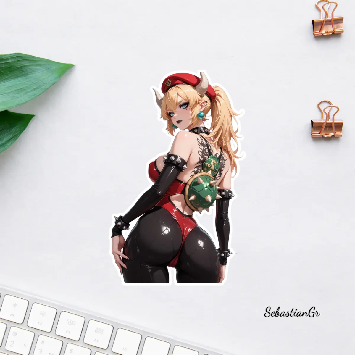 Bowsette Red Outfit Anime Sticker, Dragon Princess Waifu Decal, Gamer Girl Vinyl Laptop Water Bottle Sticker