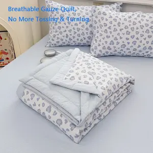 Soft and Breathable Dual-Layer Summer Quilt, Cool Air-Conditioning Lightweight Bedding, Cute Cartoon Print, Soy Fiber Filling, Single or Twin Size