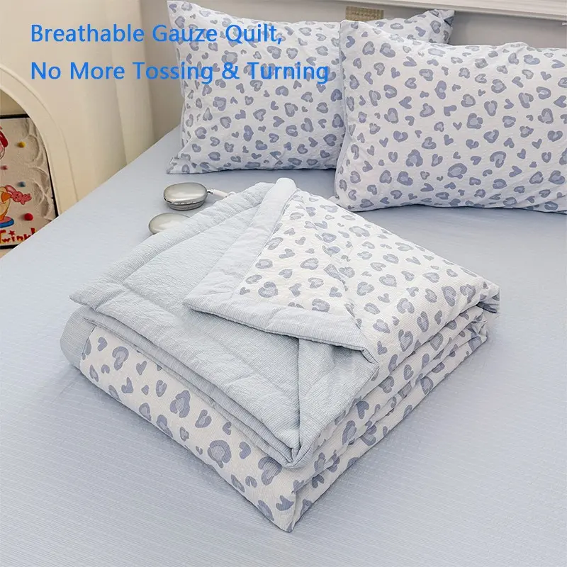 Soft and Breathable Dual-Layer Summer Quilt, Cool Air-Conditioning Lightweight Bedding, Cute Cartoon Print, Soy Fiber Filling, Single or Twin Size