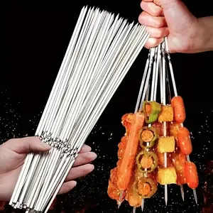 Durable Stainless Steel BBQ Skewers Set, Barbecue Utensils, Reusable & Easy Clean, Includes Storage Tube, Ideal for Outdoor & Indoor Barbecue Parties