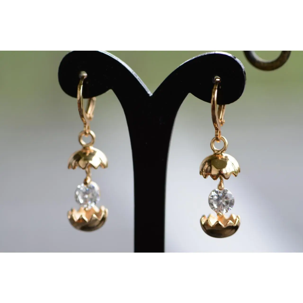 18K Gold Eggshell Zircon AAA Designer Dangle Brass Earrings