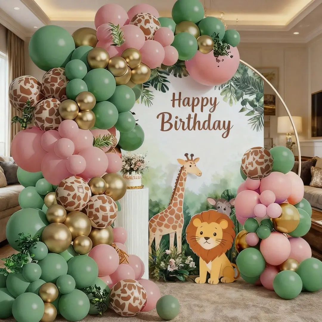 114pcs Jungle Party Balloon Arch Set, Balloon Arch Decoration, Balloon Arch Kit, Sage Gold Latex, Girl Birthday Party, Wildlife Theme Decor, Graduation, Baby Shower