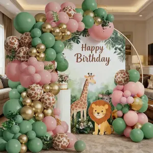 114pcs Jungle Party Balloon Arch Set, Balloon Arch Decoration, Balloon Arch Kit, Sage Gold Latex, Girl Birthday Party, Wildlife Theme Decor, Graduation, Baby Shower