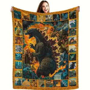 Monster-Themed Flannel Throw Blanket, Soft Decorative Slogan Print Blanket with Orange Graphic Style, Bedroom Accent, Lounge Chair Cover, Cozy Throw for Naps, Birthday Gift and Daily Relaxing Home Decor Accent Use