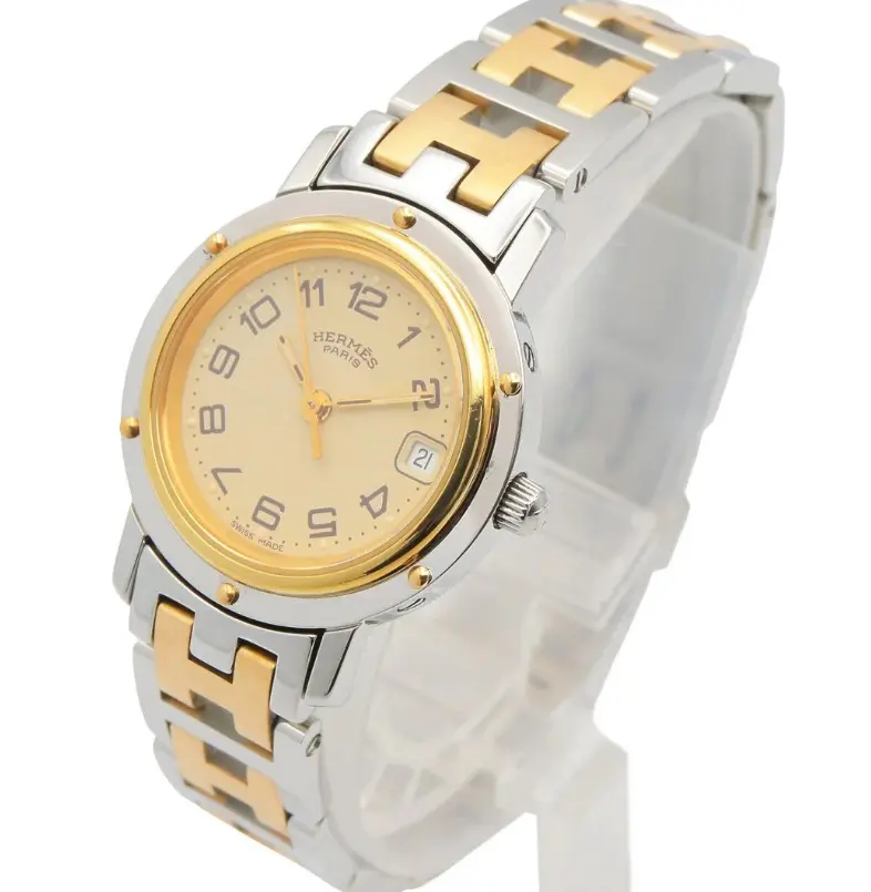 Pre-owned HERMES Clipper Women Watch Quartz GP SS Ivory