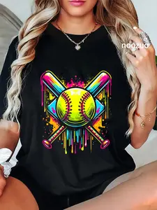 100% Cotton Softball Girl Ice Cream Softball Drip T-Shirt