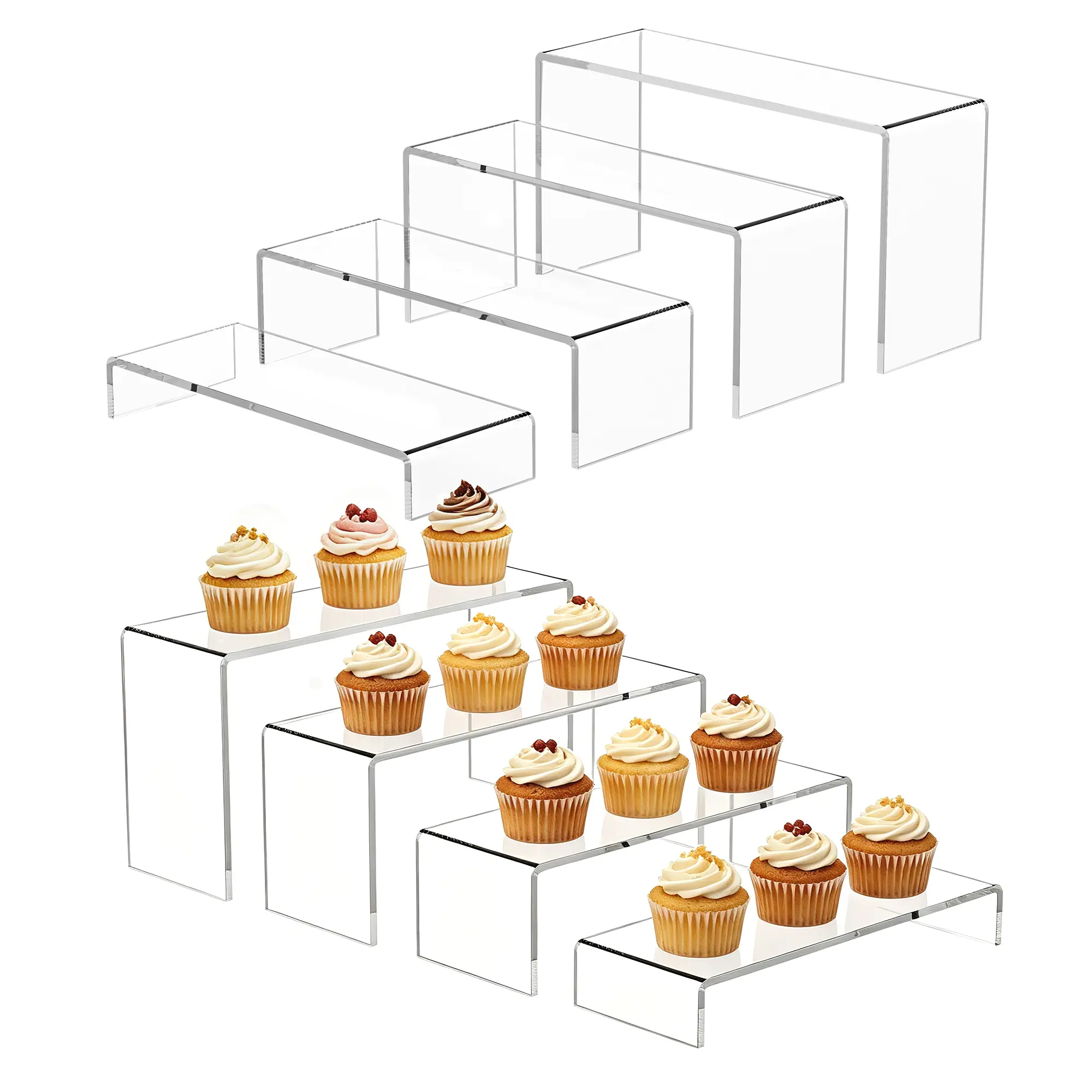 8-Piece Stackable Clear Acrylic Table Display Risers - Cake Decor Supplies for Party Buffet, Wedding Home Festive Use (Cupcake Dessert Stands for Vendor Events)