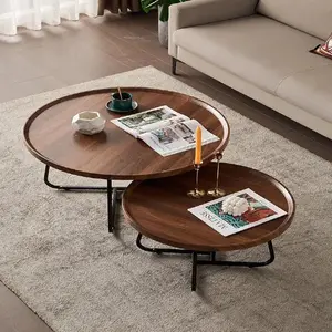 Round Nesting Coffee Table Set of 2, 20"+28" Nesting Coffee Table for Living Room, Fluted Center Table, Mid Century Modern, Center for Living Room Bedroom Office Balcony Yard