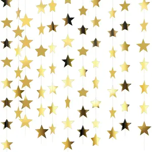Glitter Star Garland Banner Christmas Decor 130 Feet Star Hanging Bunting Banner Twinkle Backdrop for Homecoming Classroom Wedding Birthday Halloween Party Supplies(Gold)