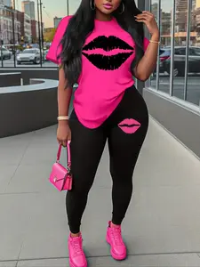 letter print Spring two piece set, short sleeves T-shirt & Leggings, women's clothing