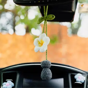 Plumeria & Latte Stone Car Hanger Handmade Crochet Guam Rota Saipan Tinian Island Charm Car Decor Gift