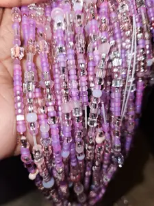 Pretty in Pink 60 inch tie on waistbeads