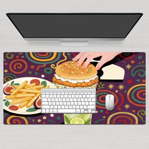 Premium Burger Fries And Lime Drink Illustration High Quality Mouse Pad Modern Office Gaming Comfort Experience Non?Slip Durable For Daily Work And Play  40*80 Size.