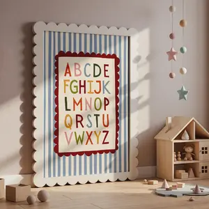 Colorful Retro Alphabet Poster for Kids Room, ABC Educational Wall Art, Vintage Nursery Decor, Playroom Learning Print