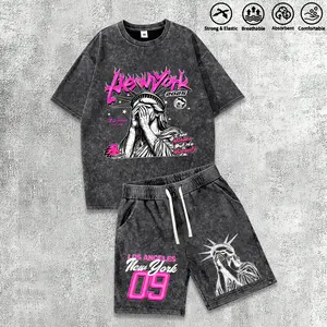 Men's Fashion Cotton Casual Sports T-Shirt & Shorts Set — American streetwear Y2K personalized letter print with unique design. Made of comfortable, breathable and lightweight cotton fabric. Perfect for surfing, basketball and daily wear, suitable for all