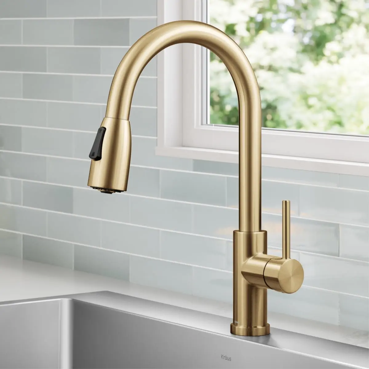 Kraus KPF-1626BB Coda 2-Function Single Handle Pull Down Kitchen Faucet in Spot-Free Brushed Brass