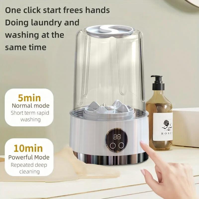 Portable USB-Rechargeable Mini Washer for Underwear &Socks Automatic Cleaning No Plug 20 Washes per Charge Compact Design with LED Display Separate Washing for Socks & Underwear Idealfor Travel Home RV Use