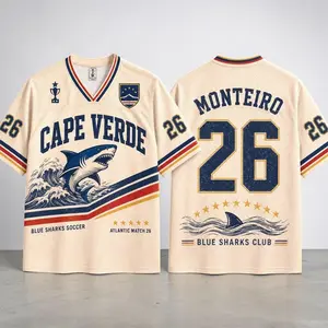 Cape Verde Football Shirt Custom Name Monteiro 26 Jersey Vintage Blue Sharks Club Tee Special Birthday Gift for Dad Ocean Game Day Clothing