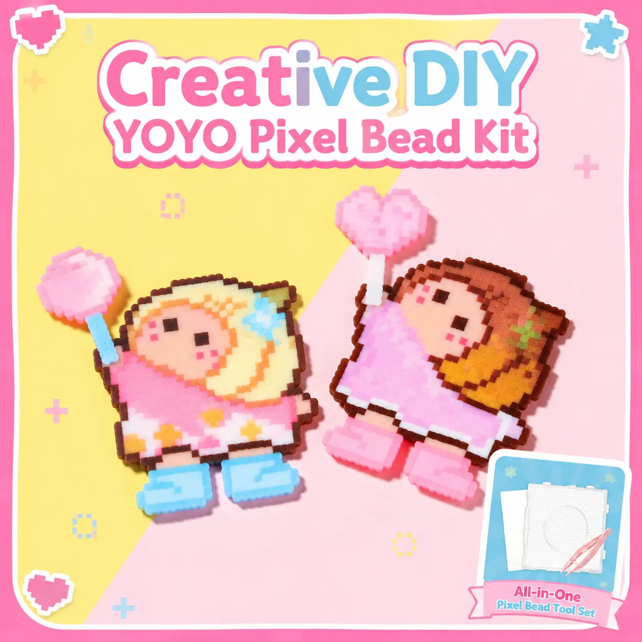 YOYO Sweet Wish Perler Bead Set DIY Handmade Pendant Making Kit Create Custom Cute Charms For Backpacks Trendy Craft Toy For Young People And Handmade Accessory Lovers