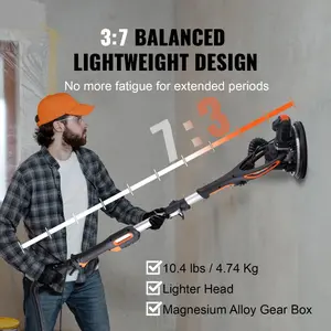 VEVOR Drywall Sander, 800W Brushless Motor Electric Sander, Variable Speed 1000-2300 RPM Wall Sander, Foldable Ceiling Sander with Double-Deck LED Lights, Extendable Handle, 12 Sanding Discs