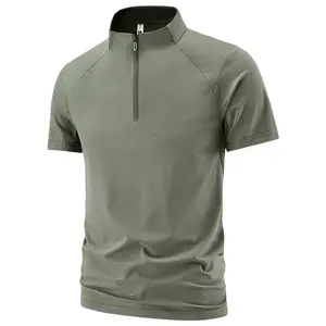 Men’s half-zip stand collar short-sleeve athletic T-shirt, quick-drying, breathable, stretchy—outdoor cycling casual style