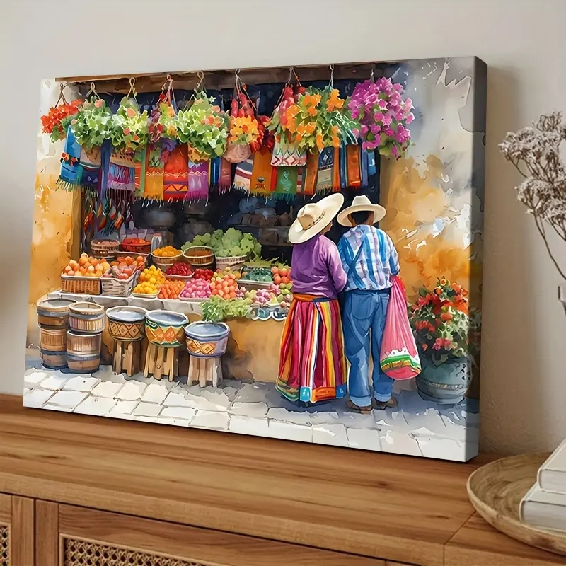 2d, 1 Unique Canvas Wrapped Framed Painting, Mexican Market Prints, Printable Hispanic Wall Art, Digital Download Traditional Painting Decorate Your Office Bedroom, Living Room, A Thoughtful Gift, Ready To Hang. Bathroom Waterproof, Independence Day