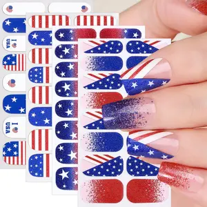 4 Sheets 4th of July Gel Nail Stickers American Flag Nail Wraps Stickers American Memorial Day Nail Polish Strips Star Full Wrap Nail Strips Independence Day Nails Supply for Women Manicure DIY