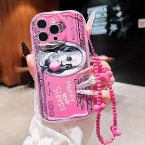 Personalized Money Pattern Phone Case Cover, Elegant Heart Lanyard, Valentine's Day Christmas Gift, Compatible with iPhone 17/11/12/13/14/15/16/7/8
