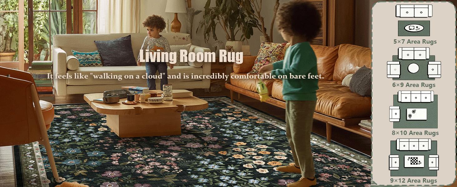 palohom Washable Rugs for Living Room Non Slip Low Pile Non Shedding Lightweight Soft Faux Wool Carpet Floral Area Rug for Kitchen Bedroom Dining Room Under Table Rug Runners for Hallway Entryway Stain Resistant Easy Care Indoor Home Decor