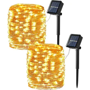 2 Pack Solar String Lights, Total 132FT 400 LED Outdoor Solar Fairy Lights, 8 Modes Solar Twinkle Lights,  Mini LED Solar String Lights for Christmas Garden Party Decor, Warm White