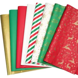 150 Sheets Christmas Tissue paper for  bags,20 x14" Wrapping paper for Holiday decorations, 8 Festive Designs with Snowflakes, Reindeer &  Merry Christmas Motifs