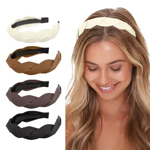 4 Pieces Braided Headband for Women Girls Wide Hairband Fashion Non Slip Hairhoop Weaving Shape Accessories Solid Colors