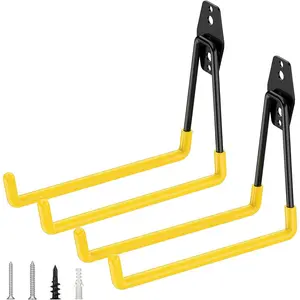 Pack Heavy Duty Garage Hooks, Steel Utility Wall Storage Hooks, Wall Mount Hanger Organizer for Ladders, Bikes, Tools, Bulky Items (Large, Yellow Square)
