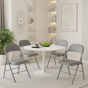 4 Pack Folding Chairs with Padded Seat & Back, PU Leather Stackable Dining Chairs, Heavy Duty Steel Frame for Home, Office, Party & Events