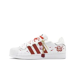 Adidas Originals Superstar Custom Sneakers: Rose Dance Design, Unisex Low-Top Skate Shoes with Gradient, Charms, Comfort, and Slip-Resistant Wear Trending Shoes, House White Official Shoes to Get / Maison Mihara
