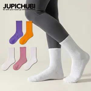 JUPICHUBI Performance Running Sport Socks Unisex Size 5.5-10| Seamless Toe Cotton Blend Crew Socks| 5 Pairs Vibrant Colors (White Orange Purple Pink)