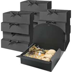 12 Pack  Boxes with , 10.6x7.8x3.1 Inch Black Paper  Box with Ribbon, Bridesmaid Proposal Box for Wedding, Packaging,  Shower, Birthday, Christmas, Party, Present Crafting