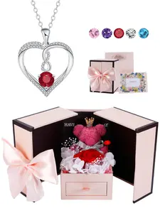 Infinity Forever Love Pendant Necklace With Moss Bear Rose Jewelry Gift Box, CZ Heart Pendant Necklace for Women, Ideal Birthday Anniversary Mothers Day Jewelry Gifts for Wife Mom Girlfriend, Necklace for Daughter