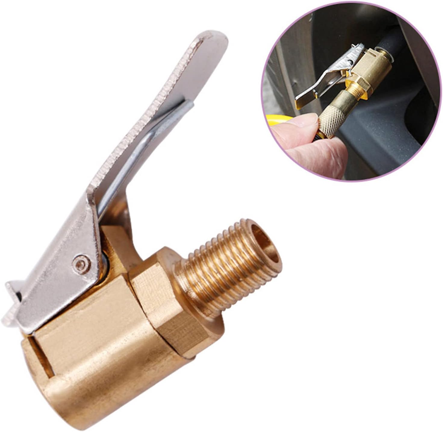 Car Tire Air Chuck Inflator Connector Dual Clip-on Adapter, 2 Pack Brass 8mm Tyre Wheel Inflatable Tool