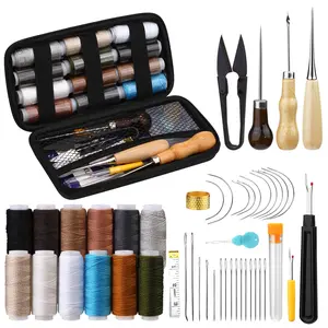 Unberr 48 Pieces Heavy Duty Sewing Kit With Sewing Awl, Seam Ripper, Leather Hand Sewing Stitching Needles, Sewing Thread For Car, Sofa, Backpack, Shoe, Craft DIY Upholstery Restoration Kit