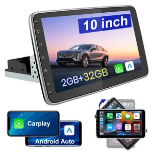 10.1 Inch Junsun Single DIN Car Stereo Universal Android 15 2GB+32GB  Rotatable Touchscreen with CarPlay/AndroidAuto/Mirror Link, WiFi/GPS/Bluetooth/RDS/USB/FM/Steering Wheel Controls with Rear Camera