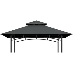 Grill Gazebo Replacement Top, 5 * 8 Outdoor BBQ Top Cover, Double Layer BBQ Gazebo Top Canopy (Dark Gray)