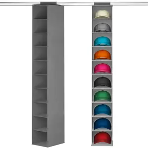 Lifewit Hat Organizer for Baseball Caps, Foldable Non-Woven Fabric Storage, Reinforced Stitching, Sturdy Hanging Design for Closet & Door Hangable Black Strap