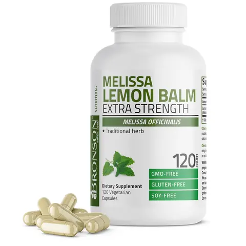 Bronson Labs Extra Strength Melissa Lemon Balm Dietary Supplement Capsules for Adults - 1500 MG per Serving, Vegetarian-Safe, Non-GMO, Gluten-Free, Anti-Stress Relaxation Aid, Daily Nutritional Support