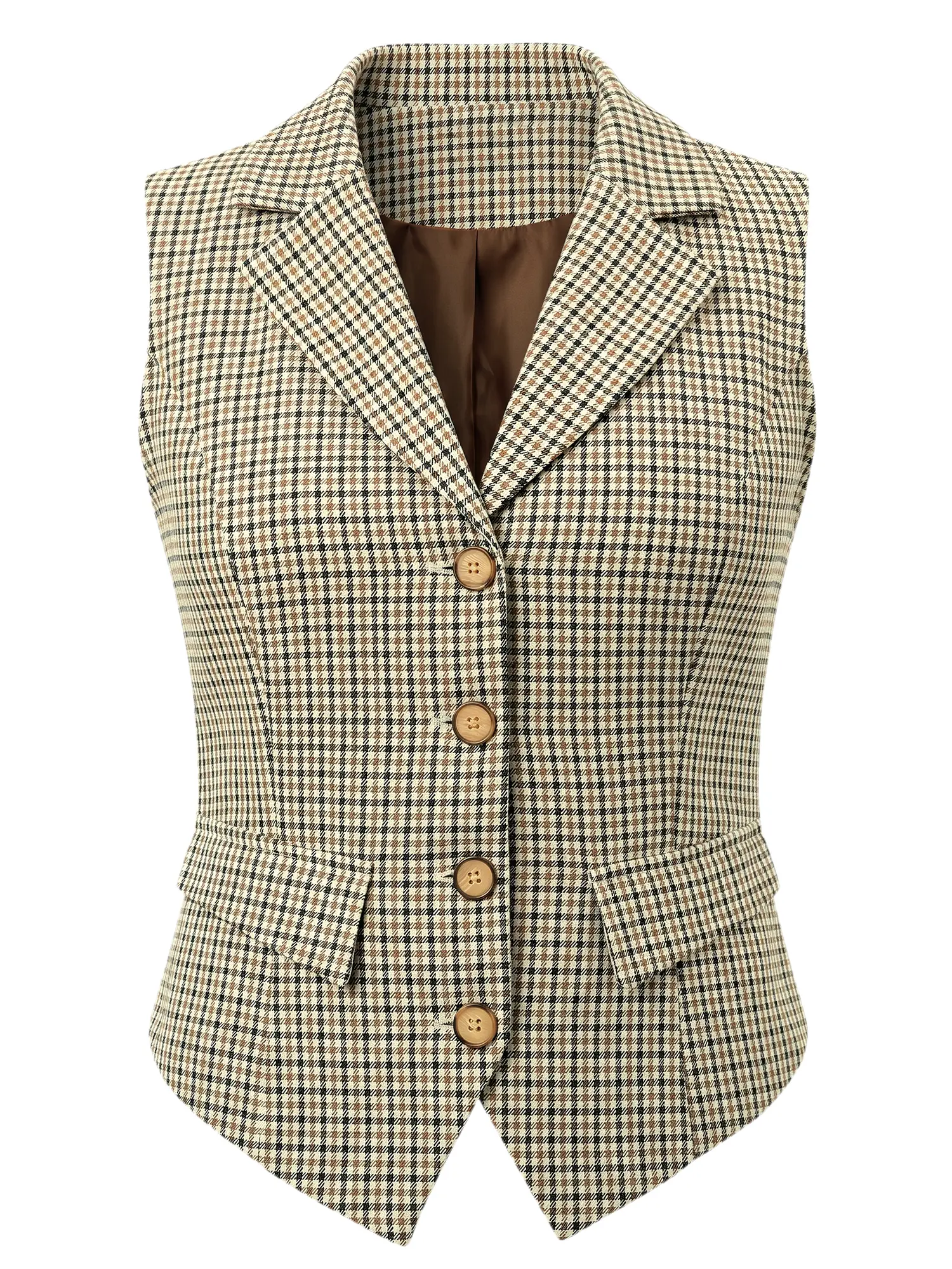 INSPIRE CHIC Women's Plaid Waistcoat Notched Lapel Collar Single Breasted Vintage Vest
