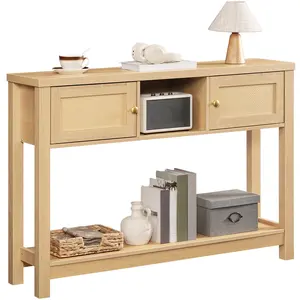 HOOBRO Rattan-Like Console Table, 47" Entryway Table with Storage, Console Tables for Entryway Slim, Narrow Sofa Table Behind Couch, Hallway Table with Storage Shelves, for Foyer, Natural#SpringSale #BigSpringSale